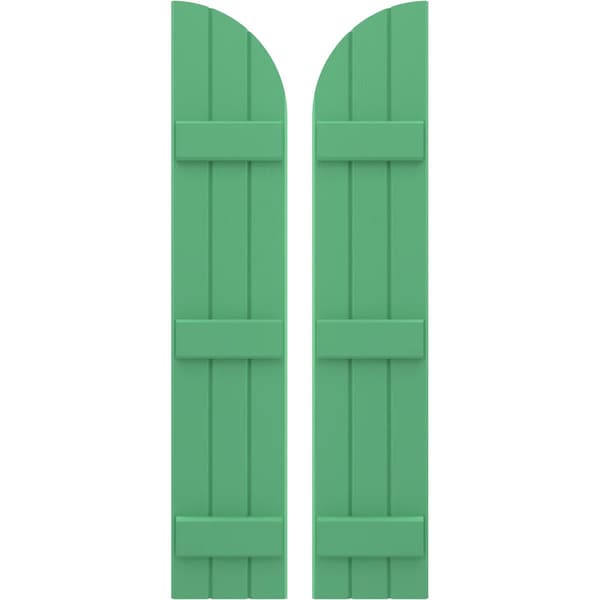 Ekena Millwork Americraft 3-Board (3 Batten) Wood Joined Board-n-Batten Shutters w/ Arch Top, ARW401BQ311X77LPH, PR ARW401BQ311X77LPH - main